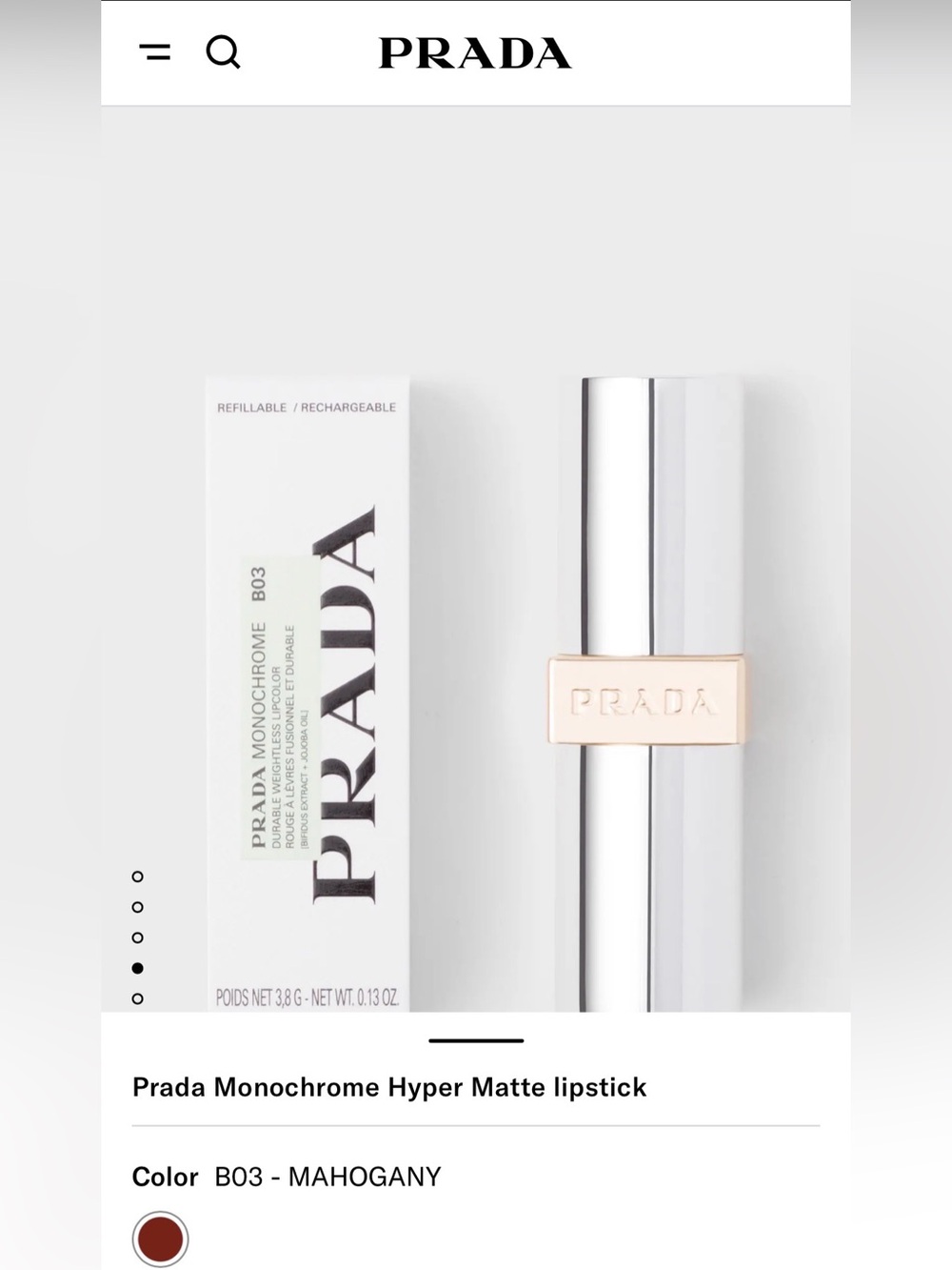 Prada Monochrome Hyper Matte Lipstick — B03 Mahogany